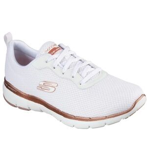 Skechers Flex Appeal 3.0 First Insight Lace Sneakers White Rose Gold Womens 7
